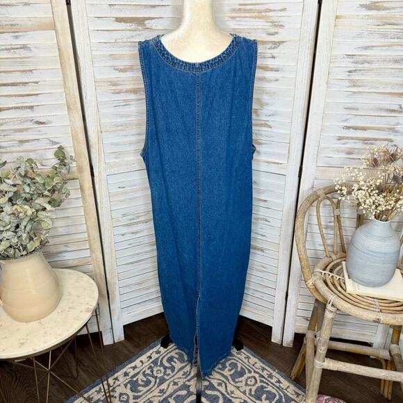 VINTAGE EXPRESSIONS Women's PLUS 1X Y2K Denim Sleeveless Maxi Jean Dress Pockets - Picture 4 of 14